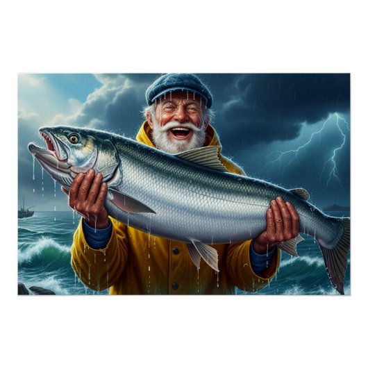 Poster La grosse prise de poisson du pêcheur Océan (Devant)