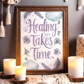 Poster La guérison prend du temps Pastel Floral et Plumes