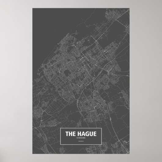 Poster La Haye, Pays-Bas (blanc sur noir) (Devant)
