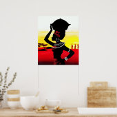 Poster La jeune fille africaine sur la savane (Cuisine)