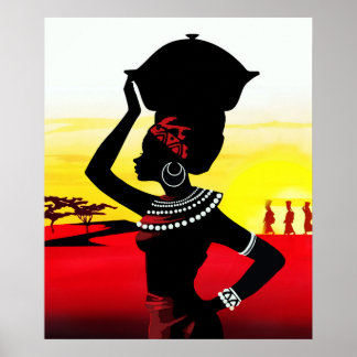 Poster La jeune fille africaine sur la savane