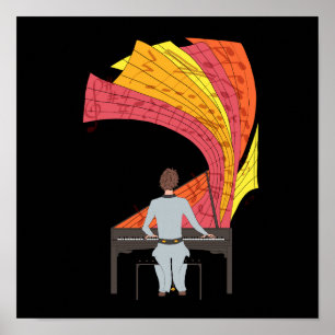 Poster La joie de jouer du piano illustration (noir)