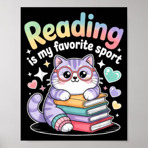 Poster La lecture est le sport préféré chat drôle amateur