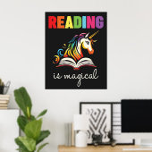 Poster La lecture est Magique Rainbow Unicorn (Bureau à domicile)