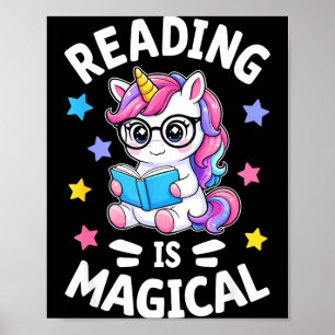 Poster La lecture est une bibliothécaire licorne mignonne