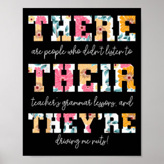 Poster Là, Leur Theye Anglais Grammar Enseignant Drôle Q