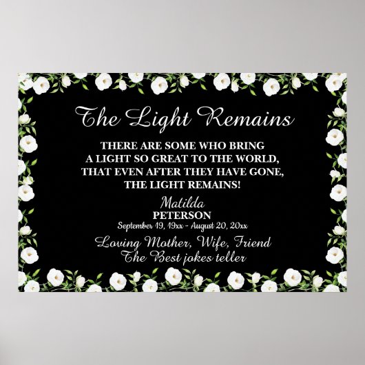 Poster La lumière demeure Citation Florale Service funèbr (Devant)