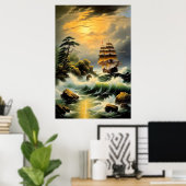 Poster La lutte du navire à travers les mers agitées (Bureau à domicile)