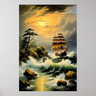 Poster La lutte du navire à travers les mers agitées