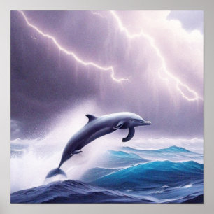 Poster La magie des dauphins dans une mer orageuse : une