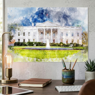 Poster La Maison Blanche à Washington DC Aquarelle