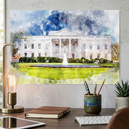 Poster La Maison Blanche à Washington DC Aquarelle