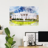 Poster La Maison Blanche à Washington DC Aquarelle (Bureau à domicile)