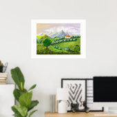 Poster La maison sur les collines, nature verte (Bureau à domicile)