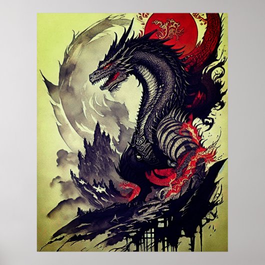 Poster La Majesté du Dragon : Dessin d'encre captivant (Devant)