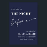 Poster La Marine Bleue La nuit avant la répétition Affich<br><div class="desc">Bienvenue à vos invités dans votre dîner de répétition avec notre étonnante Affiche de bienvenue Navy Blue The Night Before Rehearsal. Ce panneau magnifiquement conçu donne le ton parfait pour votre célébration pré-mariage, avec un décor bleu marine riche qui respire l'élégance et le raffinement. Conçu à partir de carton de...</div>