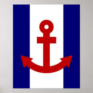 Poster La marine rouge d'Ancre et les rayures blanches