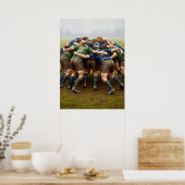 Poster LA MÊLÉE AU RUGBY (Le Rugby Scrum) (Cuisine)