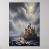Poster La mer un rocher et un château | Art AI (Devant)