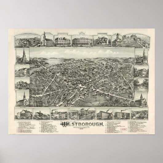 Poster La messe de Westborough. Carte panoramique antique (Devant)