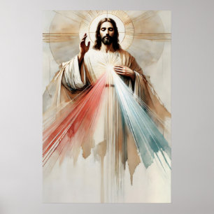 Poster La Miséricorde Divine de Jésus Aquarelle Art Sacré