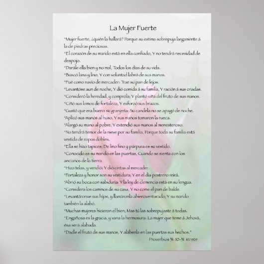 Poster La Mujer Fuerte — Proverbios 31:10-31 Cartel (Devant)