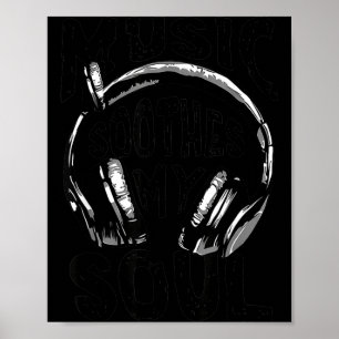 Poster La musique apaise l'âme Vintage Casque Audio Amate