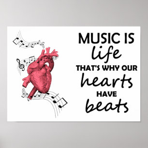 Poster La musique, c'est la vie, l'impression de coeur, l