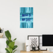Poster La musique est ma vie en Chrome bleu II (Bureau à domicile)