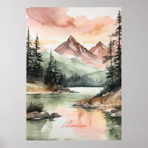 Poster La nature des montagnes de la forêt de aquarelles