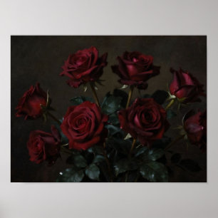 Poster La Nocturne Cramoisie : Une Étude des Roses Rouge