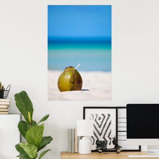 Poster La noix de coco sur la plage (Bureau à domicile)