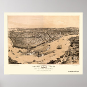 Poster La Nouvelle-Orléans, carte panoramique de LA -