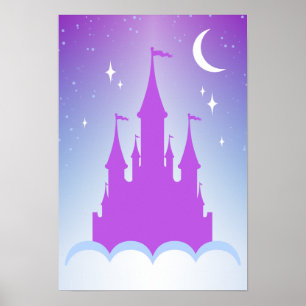 Poster La Nuit Dreamy Castle Dans Les Nuages Starry Sky