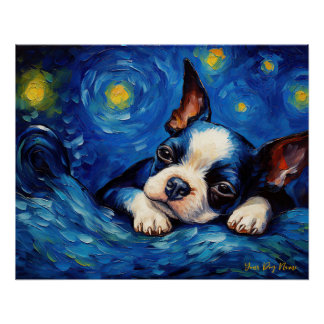 Poster La nuit étoilée - Boston Terrier Dog 002 - Qian w