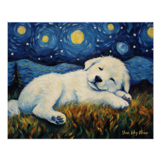 Poster La nuit étoilée - Chien chiot des Grands Pyrénées