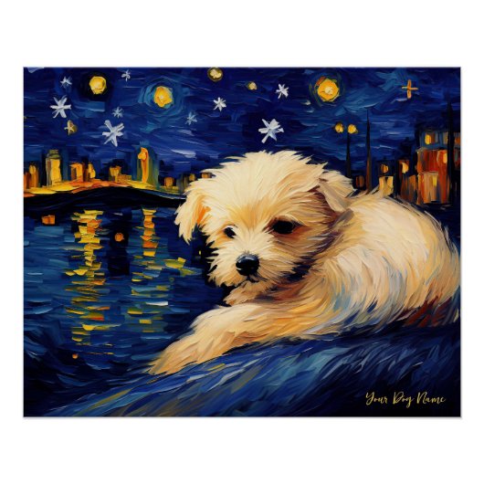 Poster La nuit étoilée - Chien maltais 001 - Qian wan Gog (Devant)