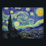 Poster La nuit étoilée de Van Gogh<br><div class="desc">Chef-d'oeuvre de Van Gogh : Starry Night. La nuit étoilée est une huile sur toile du peintre post-impressionniste néerlandais Vincent van Gogh. Peint en juin 1889, il dépeint la vue depuis la fenêtre est de sa chambre d'asile à Saint-Rémy-de-Provence, juste avant le lever du soleil, avec l'ajout d'un village idéalisé....</div>