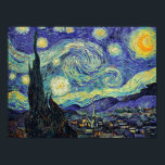 Poster La nuit étoilée de Van Gogh<br><div class="desc">Chef-d'oeuvre de Van Gogh : Starry Night. La nuit étoilée est une huile sur toile du peintre post-impressionniste néerlandais Vincent van Gogh. Peint en juin 1889, il dépeint la vue depuis la fenêtre est de sa chambre d'asile à Saint-Rémy-de-Provence, juste avant le lever du soleil, avec l'ajout d'un village idéalisé....</div>
