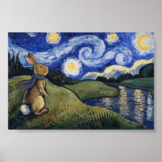 Poster La nuit étoilée de Van Gogh avec Bunny (Devant)