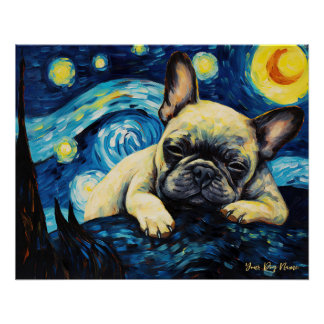 Poster La nuit étoilée - French Bulldog 002 - Qian wan G