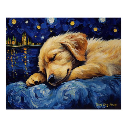 Poster La nuit étoilée - Golden Retriever Dog 003 - Qian (Devant)