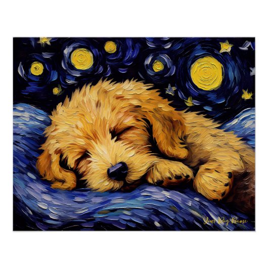 Poster La nuit étoilée - Goldendoodle Dog 001 - Qian wan (Devant)