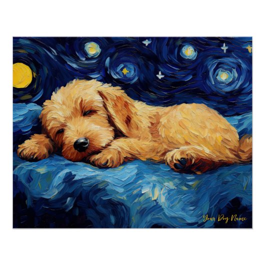 Poster La nuit étoilée - Goldendoodle Dog 002 - Qian wan (Devant)