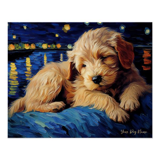 Poster La nuit étoilée - Goldendoodle Dog 003 - Qian wan (Devant)
