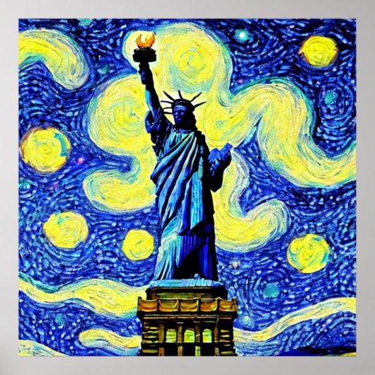 Poster La Nuit Étoilée Statue de la Liberté New York (Devant)