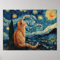 La nuit étoilée Vincent van Gogh avec chat