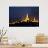 Poster La Pagode Shwedagon La Nuit (Cuisine)