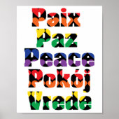 Poster La paix dans plusieurs langues Coeurs arc-en-ciel (Devant)