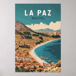 Poster La Paz Bolivie Illustration Voyage Art Rétro